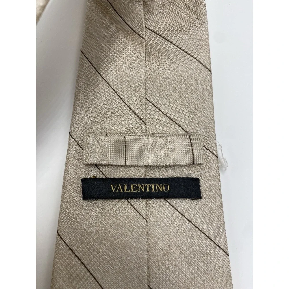 Valentino Men's‎ 100% Silk Striped Necktie Beige *read*